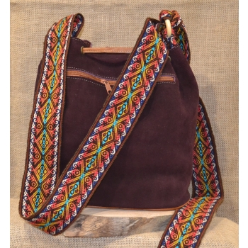 Torebka worek etno ze skóry bordowa z kwiatowym haftem